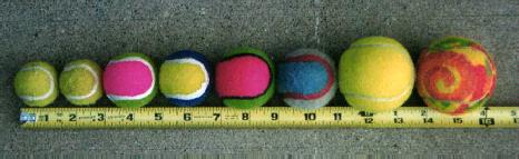 Picture of different sized tennis balls